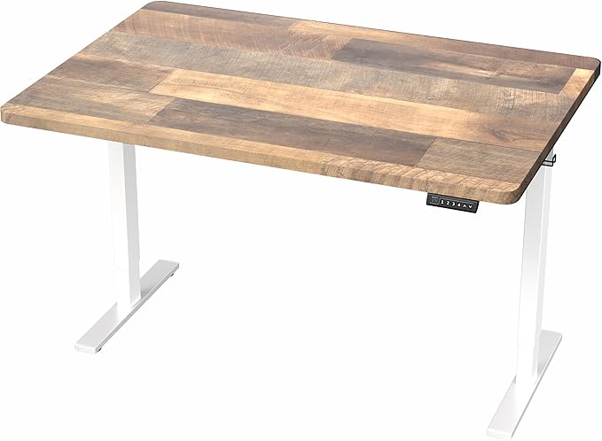 VIVO Electric 48 x 30 in Standing Desk, Memory Height Adjustment, 1B Series, One-Piece Reclaimed Wood Top, White Frame, DESK-KIT-1W5P