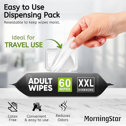 Adult Wipes for Elderly - 60 Wipes 1 Pack Thick Extra Large Disposable Washcloths for Adult Bathing & Shower Alternative No-Rinse - Lightly Scented XXL