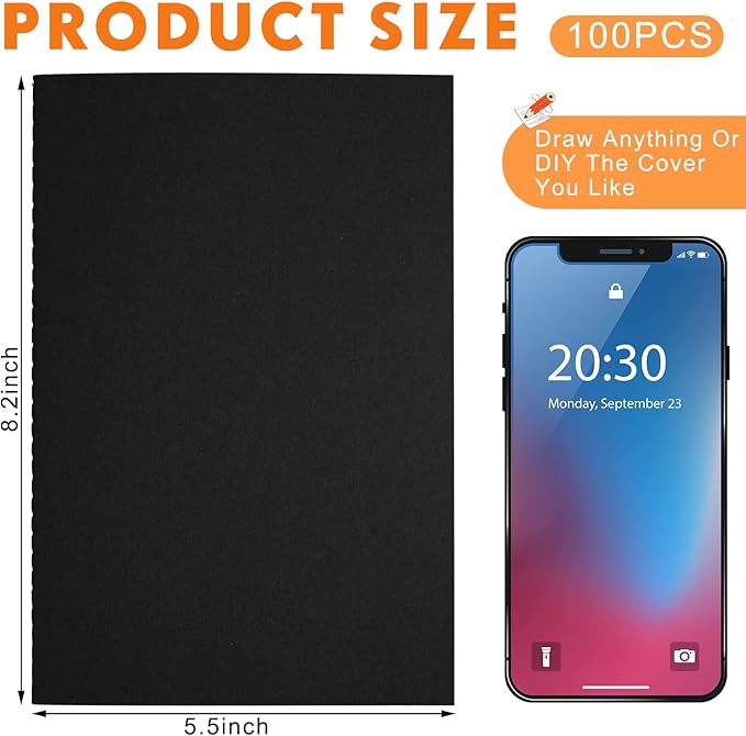 Mimorou 100 Pcs Kraft Notebook Journals 5.5 Inch x 8.3 Inch A5 Softcover Notebooks Bulk for Writing Sketch Office Notepad with 60 Pages 30 Sheets (Multicolor,Lined)(Black,Lined)