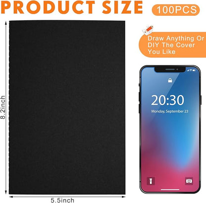 Mimorou 100 Pcs Kraft Notebook Journals 5.5 Inch x 8.3 Inch A5 Softcover Notebooks Bulk for Writing Sketch Office Notepad with 60 Pages 30 Sheets (Multicolor,Lined)(Black,Lined)