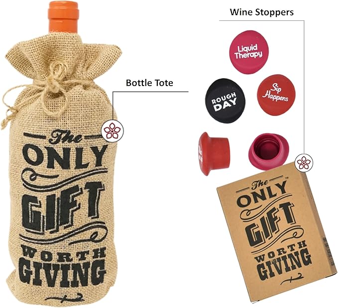Wine Gift Basket - This Wine Gift Box Contains 13 Wine Gifts For Women - A Wine Basket with Funny Socks, Wine Stoppers, Wine Tote, Coasters and a Funny Wine Glass.