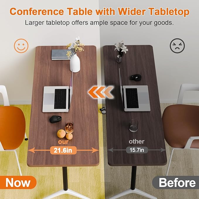 Conference Room Table, 55 Inch Folding Conference Tables with Wheels, Modern Office Meeting Table, Easy Flip & Nest Design, Rectangular Seminar Tables with Metal Frame for 2-24 People(B 2PCS)