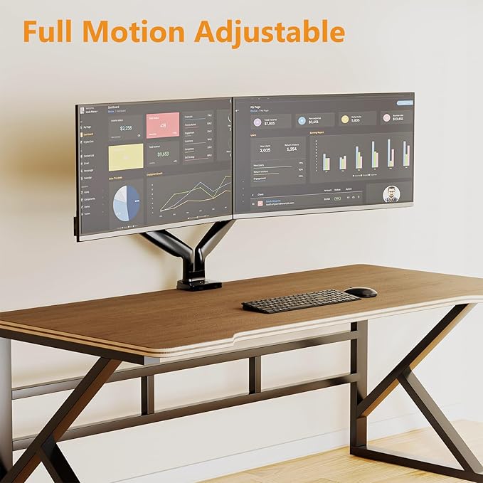 Dual Monitor Mount Heavy Duty Monitor Arm for 2 Ultrawide Computer Monitors Adjustable Dual Monitor Stand Desk Mount Fits Screen up to 35 Inch, 26.4lbs Each,with C Clamp & Grommet Base,Black