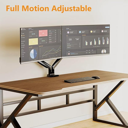 Dual Monitor Mount Heavy Duty Monitor Arm for 2 Ultrawide Computer Monitors Adjustable Dual Monitor Stand Desk Mount Fits Screen up to 35 Inch, 26.4lbs Each,with C Clamp & Grommet Base,Black