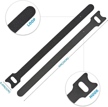 100 PCS Reusable Cable Ties with Hook and Loop, Multi-purpose Adjustable 8 Inch Cable Management Wire Ties Cable Straps for Organizing Home, Office and Data Centers (Black)