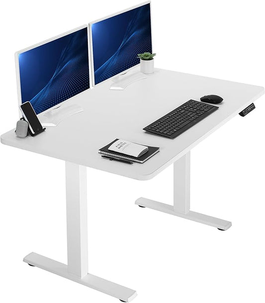 VIVO Electric 48 x 30 in Standing Desk, Memory Height Adjustment, 1B Series, One-Piece White Top, White Frame, DESK-KIT-1W5W