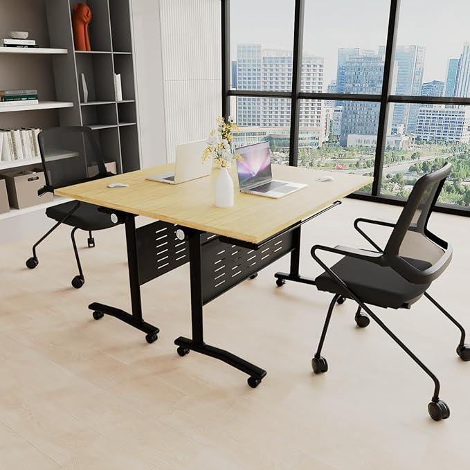 Folding Conference Table,Conference Table with Wheels,Large Flip-Top Training Table,Freely Combinations,Easy to Move for Offices, Schools,Training Rooms（4,A-Yellow,63in