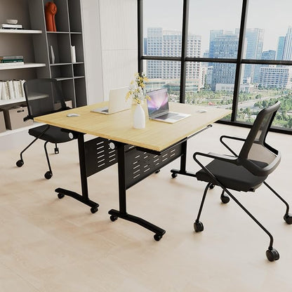 Folding Conference Table,Conference Table with Wheels,Large Flip-Top Training Table,Freely Combinations,Easy to Move for Offices, Schools,Training Rooms（4,A-Yellow,55in