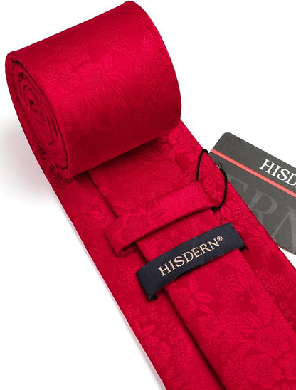 HISDERN Men Floral Ties Woven Classic 3.4" Necktie Set Formal Tie Pocket Square for Wedding with Handkerchief Gift Box