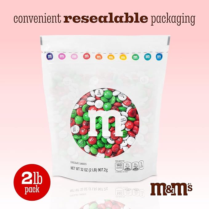 M&M’S WORLD Christmas Milk Chocolate Candy - 2 Pounds of Holiday Color Chocolate Bulk For Christmas Candy Bags, Decorations, and More