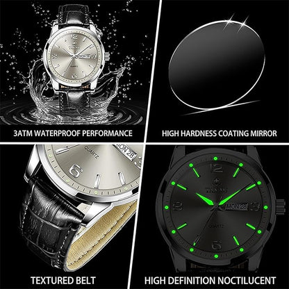 Watches for Men Leather Large Arabic Numerals Mens Watches Waterproof Band with Date Quartz Men's Wrist Watch
