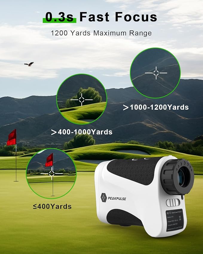 Golf Rangefinder 650/1200/1700 Yards Range Finder Golfing 6X Magnification 0.5 Yard Accuracy Flag Pin Lock Vibration Fast Focus High Clarity Display Easy to Use