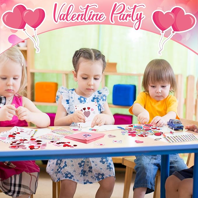 Zonon 32 Pack Valentines Crafts Set, Valentines DIY Card Valentines's Day Kits for Kids Girls Boys Foam Heart Sticker Craft DIY Kits Sticker Envelopes Cards Set for Classroom Exchange Gifts (Pink)