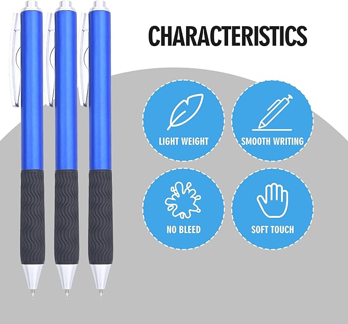 Bulk Gel Pens,50pcs Black ink Gel Pens.Wholesale Retractable Ballpoint Pen,0.5mm Fine Tip for School,Office, Nurses Notes Office Supplies(Blue body)