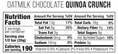Taza Chocolate Organic Oat Milk Chocolate Bar, Quinoa Crunch, 2.5 Ounce (10 Count), Vegan