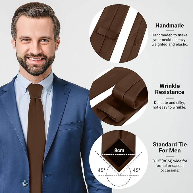 Black Ties For Men Solid Pure Color Formal Neckties 3.15" (8CM) Men's Tie for Business and Wedding with Gift Box