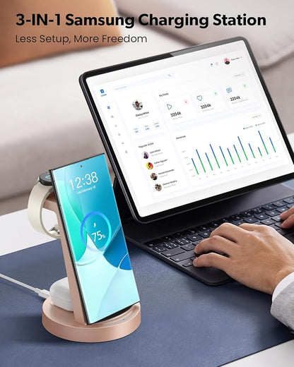 Wireless Charger for Samsung: 3 in 1 Wireless Charging Station for Samsung Galaxy Watch 8 7 6 5 4 3 Pro Classic Galaxy Buds - Charger Dock Stand for S26 S25 S24 Ultra S23 S22 S21 Note Z Fold Android