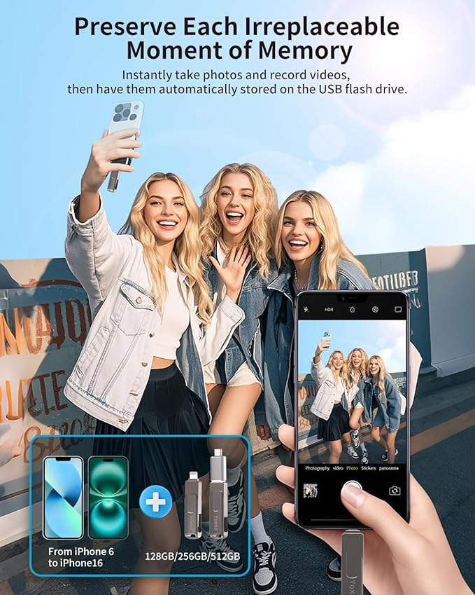 MFi Certified 256GB Flash Drive for iPhone & iPad, High-Speed Photo Stick for External Memory Storage, Backup & Transfer Files, USB Stick for iPhone/iPad/iOS/Android/PC (Available Space: ~244GB)Black