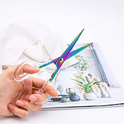 AxeWoodz Rainbow Scissors 6.5 Inch Office Scissors Craft Scissor Stainless Steel Blade with Clear Acrylic Handle All Purpose Shears