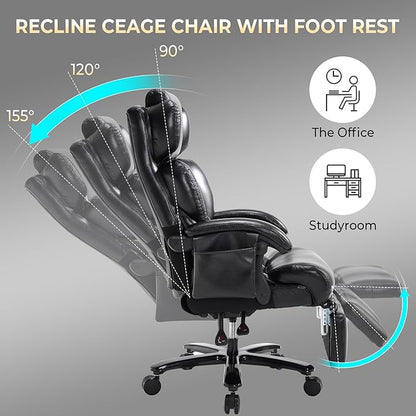 3-in-1 Massage Office Chair with Foot Rest 600LBS Big and Tall Office Chair with Massager and Heat for Heavy People, Reclining Executive Heavy Duty Office Chairs Desk Chairs Black