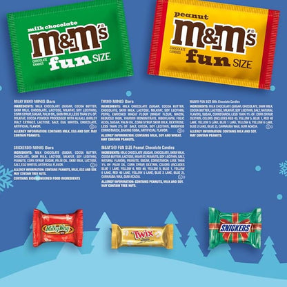 M&M'S Milk Chocolate, M&M'S Peanut, SNICKERS, TWIX, & MILKY WAY Fun Size and Mini Chocolate Christmas Candy Individually Wrapped Stock Stuffers Holiday Variety Pack, 160 Piece Bulk Bag (Pack of 2)