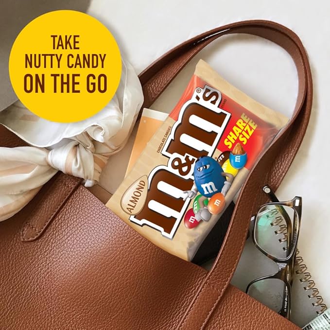 M&M'S Almond Chocolate Candy, Full Size 2.83 oz Bag, Pack of 18 Bulk Candy Chocolate