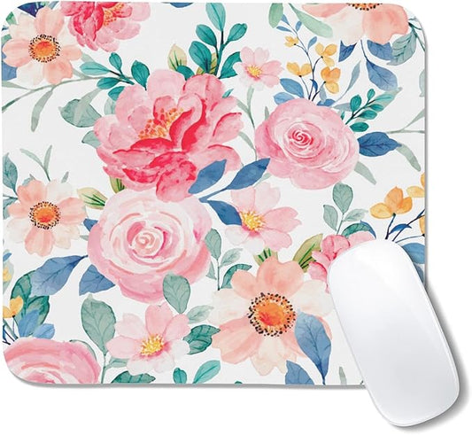 Watercolor Pink Flower Patterns Desk Mat, Large Gaming Mouse Pad Non-Slip Rubber Base with Stitched Edges, Waterproof Protection for PC Laptop Home Office Desk Decor (8x9in)