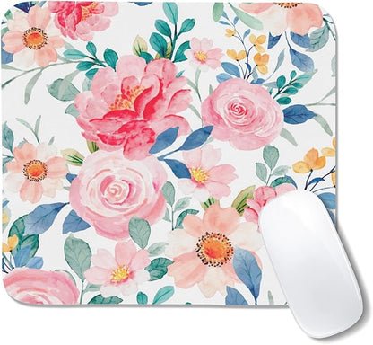 Watercolor Pink Flower Patterns Desk Mat, Large Gaming Mouse Pad Non-Slip Rubber Base with Stitched Edges, Waterproof Protection for PC Laptop Home Office Desk Decor (12.5x10.5in)
