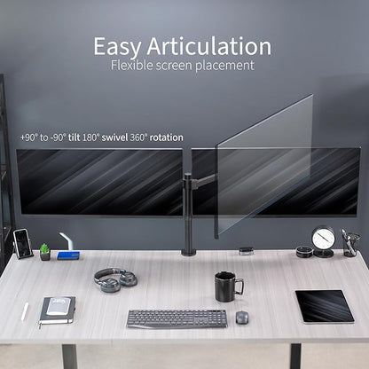 VIVO Dual Ultrawide Monitor Desk Mount, Heavy Duty Fully Adjustable Steel Stand, Holds 2 Computer Screens up to 38 inches and Max 10kg Each, Black, STAND-V038