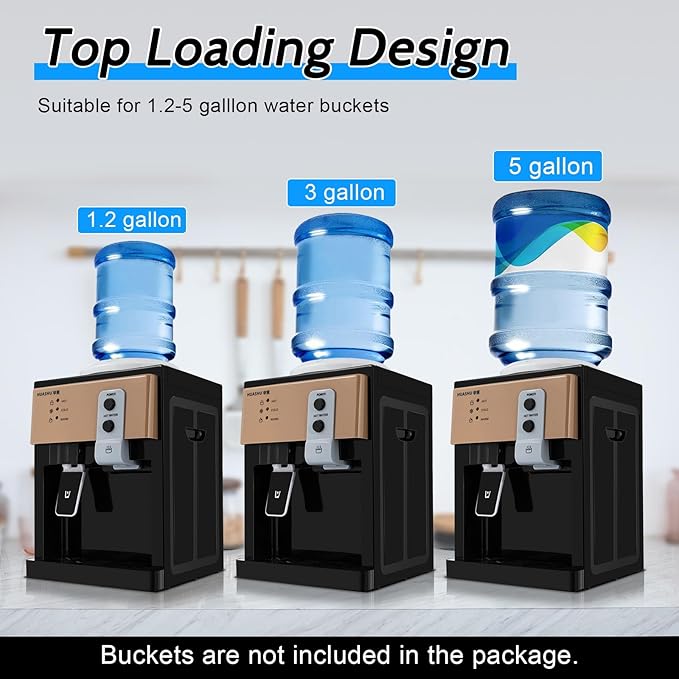 Water Dispenser Top Loading Countertop Water Cooler Dispenser with 3 Temperature Settings Desktop Electric Hot and Cold Dispenser for Home, Office, Dormitory (Black)