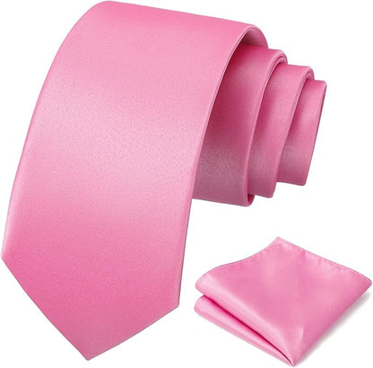 PenSee Men's Tie Set Solid Pure Color 3.15" (8CM) Classic Formal Plain Necktie and Pocket Square Set For Men