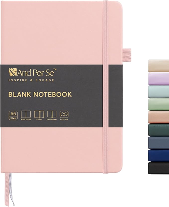 &And Per Se Blank Journal Notebook, 160 Pages, A5 5.7 x 8 inches 100 gsm Thick Paper Notebook Journals for Writing, Hardcover Notebook(1 Pack, pink)