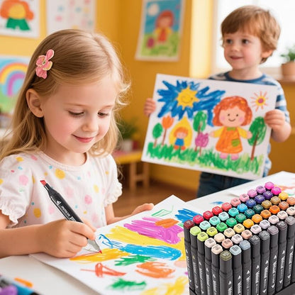 Alcohol Markers, 60 Colors Dual Tip Permanent Art Markers, Drawing Marker, Coloring Marker for Book Painting Card Making for Adults Kids.