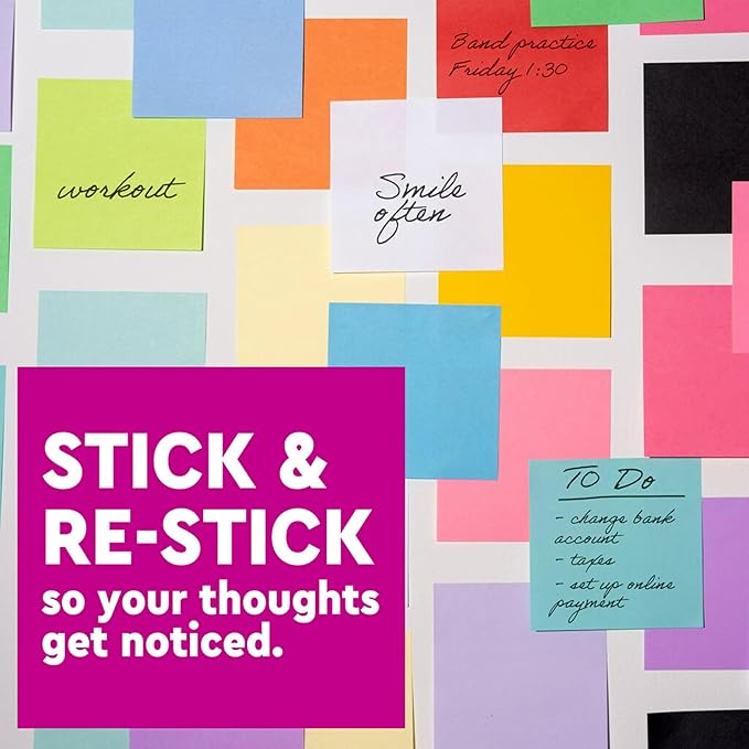 Post-it Super Sticky Notes, 5 Sticky Note Pads, 3 x 3 in., School Supplies, Office Products, Sticky Notes for Vertical Surfaces, Monitors, Walls and Windows, Washed Denim