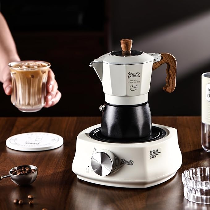 Bincoo Espresso Maker Stovetop - 2 Cup/120ML Small Stove Top Espresso Italian Coffee Maker, Camping Moka Pot (White-black)