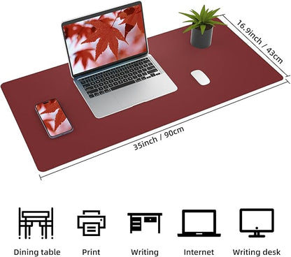 Desk Mat 31.5" x 17" Leather Desk Pad Protector with Natural Cork & PU Leather, Non-Slip Office Desk Mat, Double-Sided Large Mouse Pad, Waterproof Desk Pad for Office&Home (red)