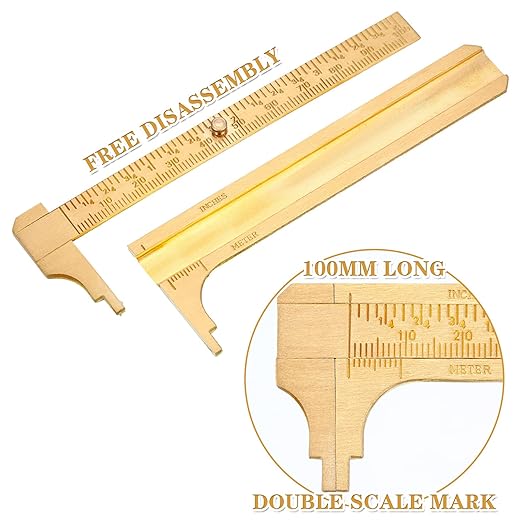 Konohan 2 Pcs Brass Vernier Caliper Pocket Handy Caliper Measuring Mini Tool Double Scale Sliding Gauge Metal Pocket Ruler for Bead Wire Jewels Rings Measurement