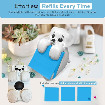 Resin Made Cute Sticky Note Holder for Desk | Happy Dog Face Pop Up Post it Note Dispenser with Blue Sticky Notes | Pop Up Sticky Notes Dispenser for Office Holds 3" x 3" Notes for School
