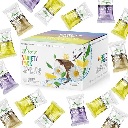 18 Pack Natural Foaming Hand Soap Tablets - Soft Moisturizing Handwash Tab Refills - 1 Tablet = 9 Oz Liquid Wash Foam Handsoap - Eco-Friendly Softsoap Refill Tabs (18 Variety Pack)