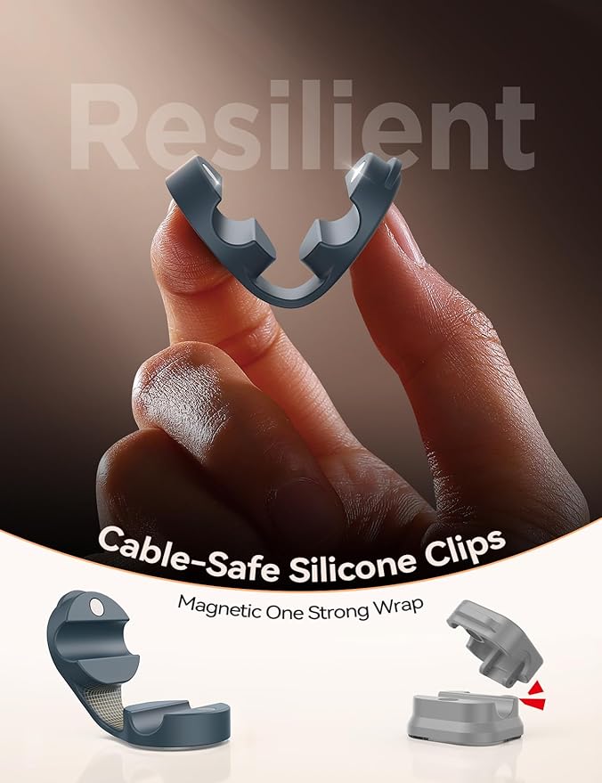 FLYLEAD 8-Pack Silicone Magnetic Cable Clips – Adhesive Wire Hider & Desk Cable Organizer