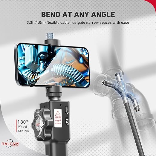 Two-Way Articulating Borescope for Smartphone&iPhone, Ralcam 8.5mm/0.33inch Endoscope Camera with Light, HD 1080P Inspection Camera Automotive Tool
