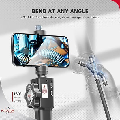 Two-Way Articulating Borescope for Smartphone&iPhone, Ralcam 8.5mm/0.33inch Endoscope Camera with Light, HD 1080P Inspection Camera Automotive Tool