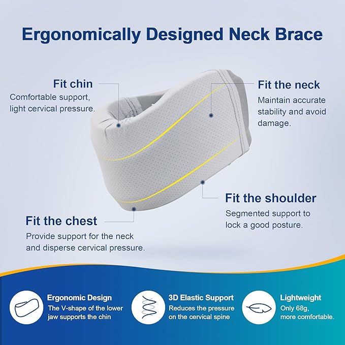Neck Brace for Neck Pain and Support, Soft Neck Support Relieves Pain & Pressure in Spine for Women & Men, Wrap Align Stabilize Vertebrae Foam Cervical Collar for Sleeping (Grey, M, 3.5" Depth Collar)