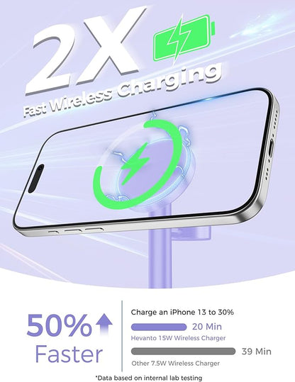 2026 3 in 1 Wireless Charging Station for Apple MagSafe Charger, 15W Fast Magnetic Mag-Safe Charger Stand for iPhone 17 16 15 14 13 12 Apple Watch AirPods Compatible with MagSafe, Purple