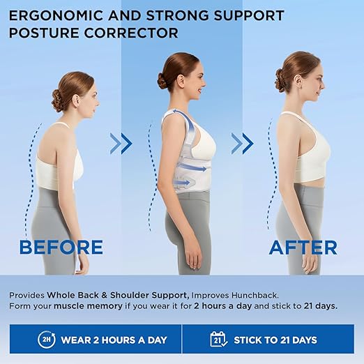 Vicorrect Posture Corrector for Women and Men: Back Support Brace Relieve Upper Back Shoulders Pain (Gray, Small)