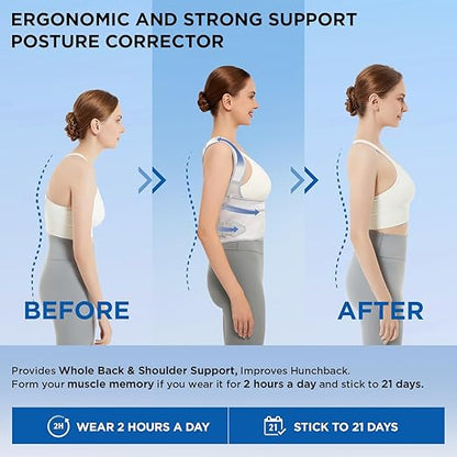 Vicorrect Posture Corrector for Women and Men: Back Support Brace Relieve Upper Back Shoulders Pain (Gray, Small)