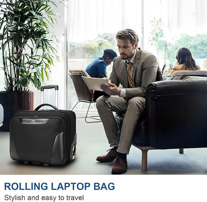 MATEIN Rolling Briefcase for Men, Large Rolling Laptop Bag with Big Wheels Fits 17.3 Inch Notebook for Travel Office Work, Water Resistant Roller Computer Case College Teacher Luggage Suitcase, Black