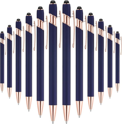 Tenare 12 Pieces 2 in 1 Stylus Metal Ballpoint Pen with Stylus Tip, 1.0 mm Black Ink Ballpoint Pen for Touch Screens(Cyan and Rose Gold)