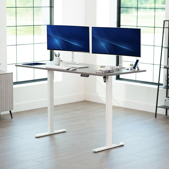 VIVO Electric 71 x 36 in Standing Desk, Memory Height Adjustment, 1B Series, Dark Gray Top White Frame, DESK-KIT-1W7G-36