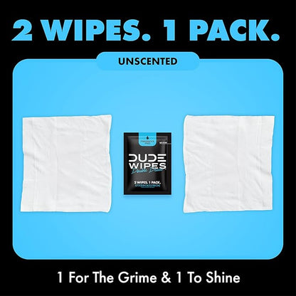 DUDE Wipes - Double Deuce - Two-In-One On-The-Go Flushable Wipes - 2 Pack, 80 Count - Unscented Extra-Large Individually Wrapped with Vitamin E & Aloe - Septic and Sewer Safe